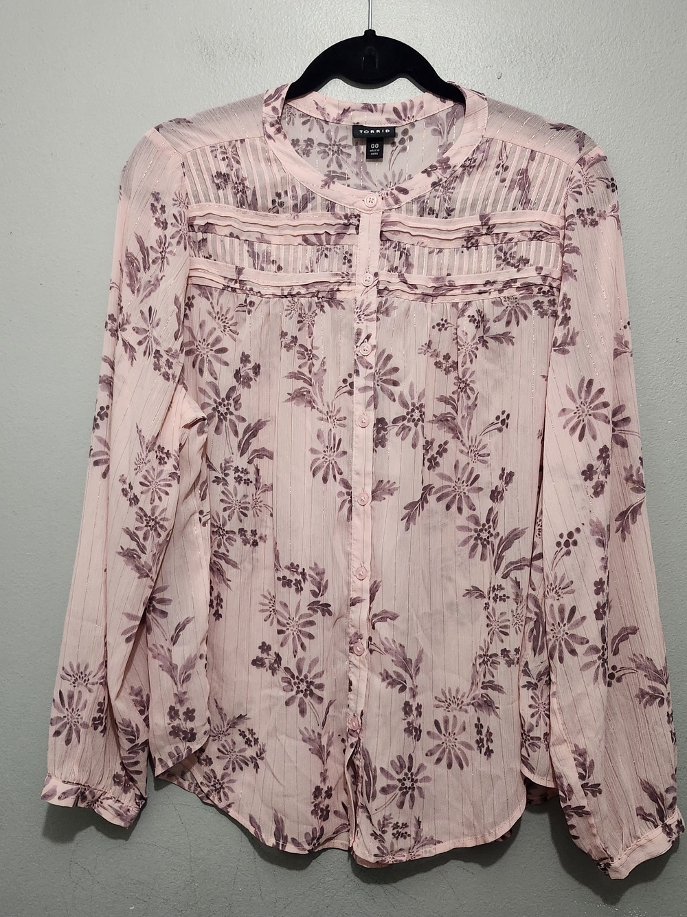 TORRID Pink Floral Button-Up Peasant Blouse